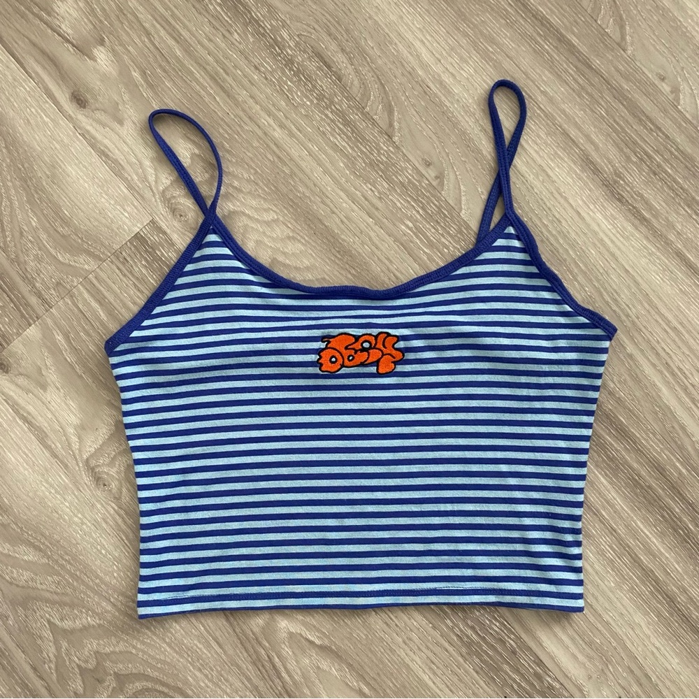 Obey Striped Embroidered Cropped Tank Size Medium